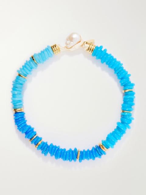 LIZZIE FORTUNATO Lita gold-plated quartz, pearl and cord beaded necklace Blue