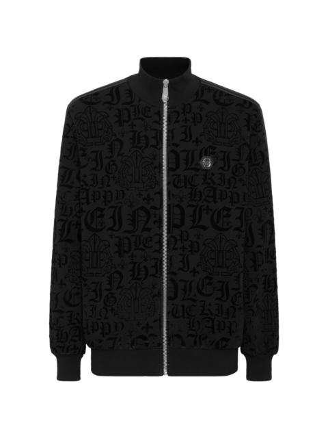 PHILIPP PLEIN gothic-print side-stripe sport jacket