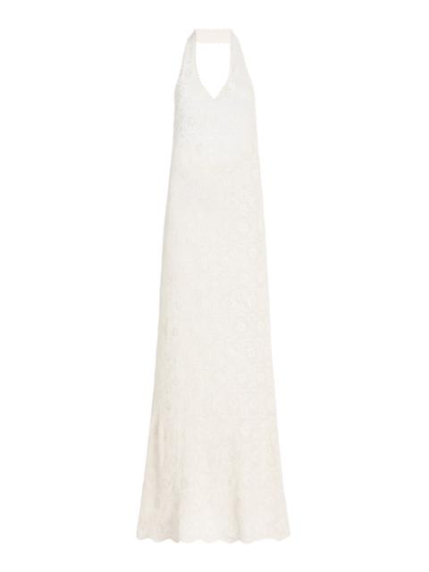NILI LOTAN Eddie Crocheted Cotton Maxi Halter Dress ivory