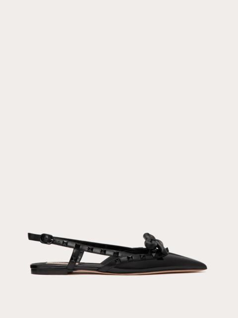 Valentino ROCKSTUD BOW SLINGBACK BALLERINA IN PATENT LEATHER WITH TONE-ON-TONE STUDS