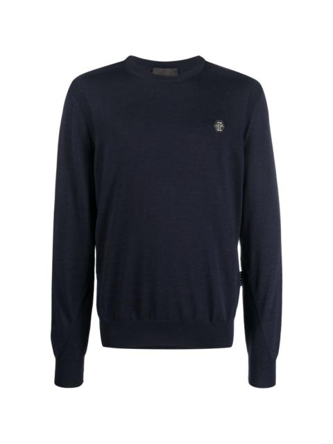PHILIPP PLEIN logo patch merino wool jumper