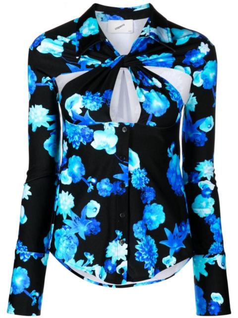 COPERNI twisted cut-out floral-motif shirt