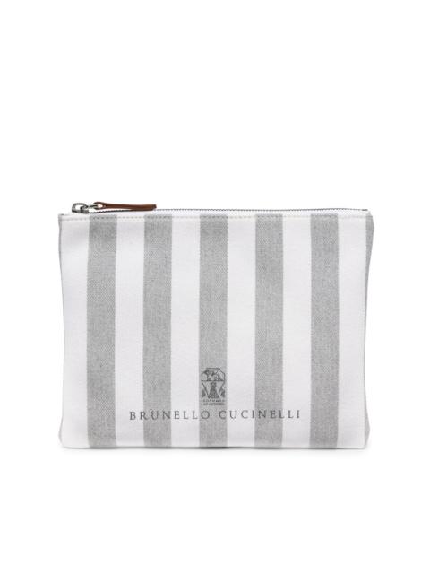 Brunello Cucinelli logo-embroidered striped clutch bag