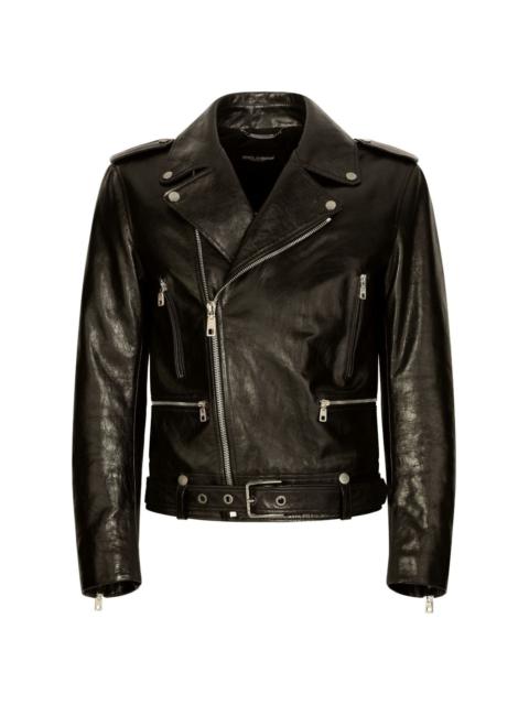 grained leather biker jacket