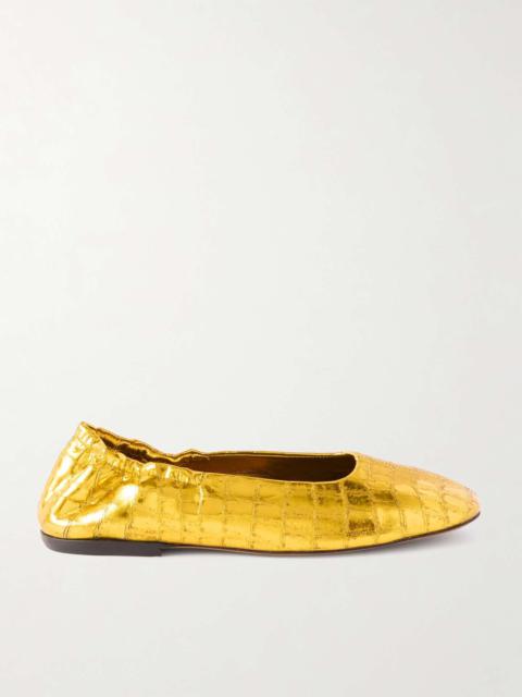 Dries Van Noten Metallic croc-effect leather ballet flats Gold