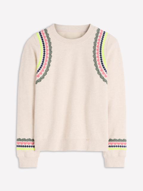 BODEN Hannah Embroidered Sweatshirt-Oatmeal Melange Embroidery