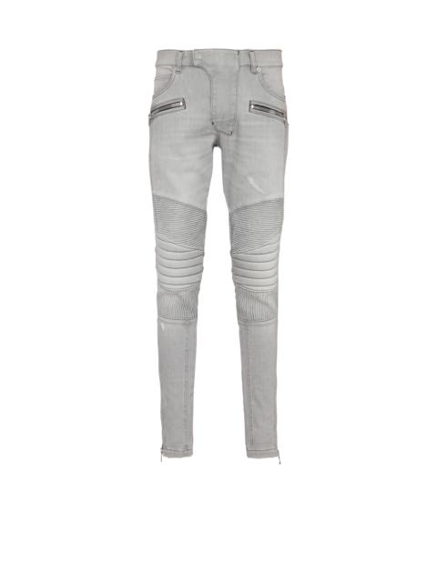 Biker jeans in Grey quilted denim