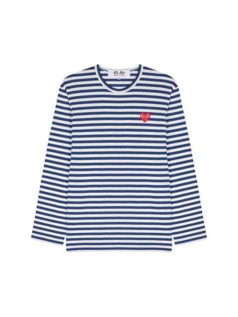 heart-patch striped cotton T-shirt