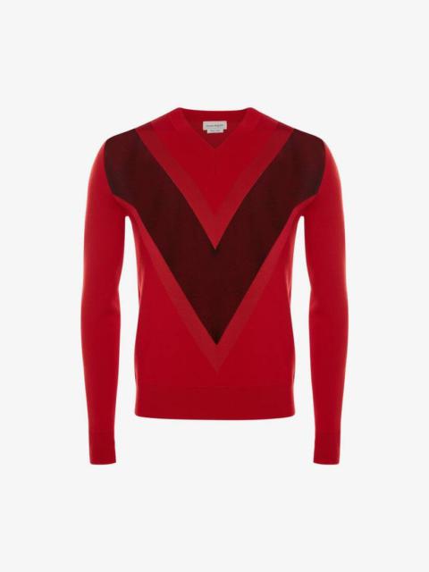 Alexander McQueen Men's Sheer Chevron Detail Jumper in Red/black