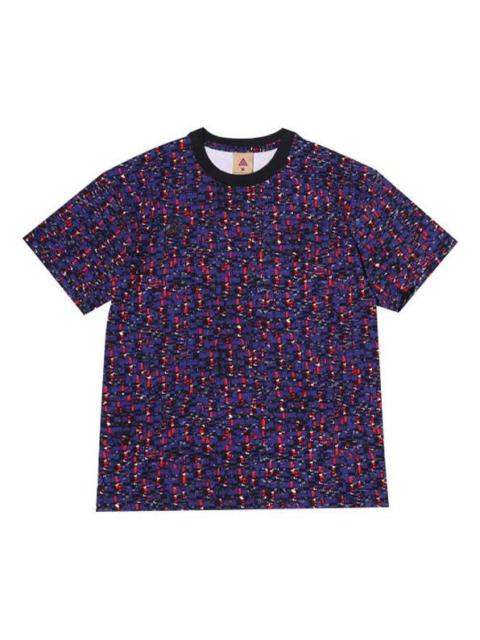 Nike Men's Nike SS22 ACG Series Retro Hand Painted Printing Short Sleeve Blue Red T-Shirt 'Fusion Violet