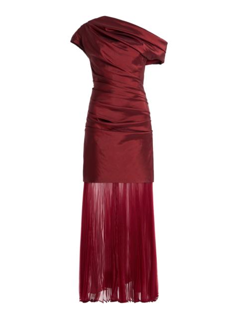 SIMKHAI Exclusive Ammalie Organza-Trimmed Taffeta Midi Dress burgundy
