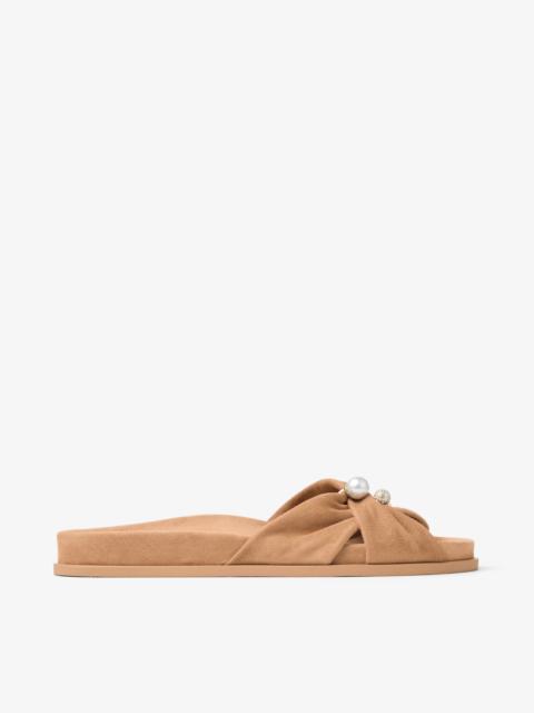 JIMMY CHOO Rafi Flat Toffee Suede Flat Sandals
