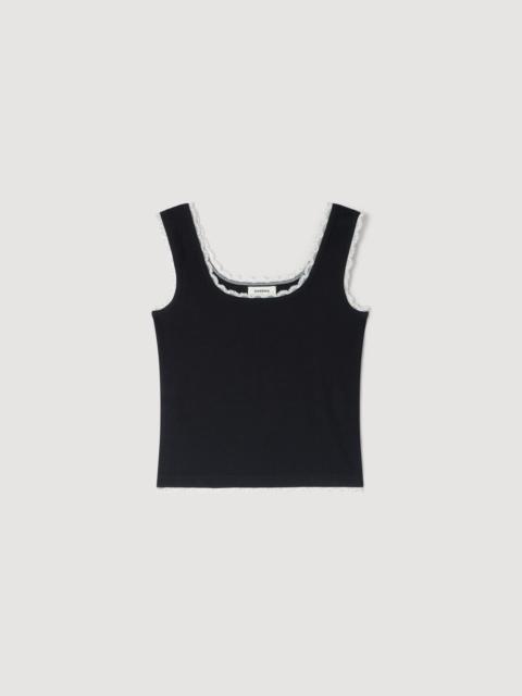 Sandro BEADED EMBROIDERED COTTON VEST TOP