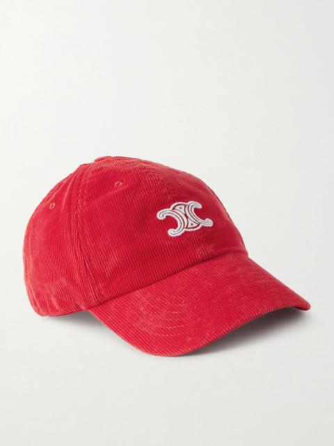 CELINE Vivienne Logo-Embroidered Cotton-Corduroy Baseball Cap Red