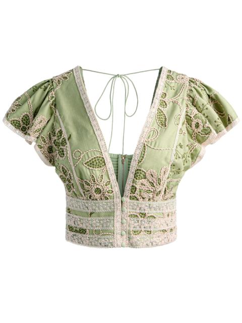 Alice + Olivia KEELEY EMBROIDERED CROPPED TOP