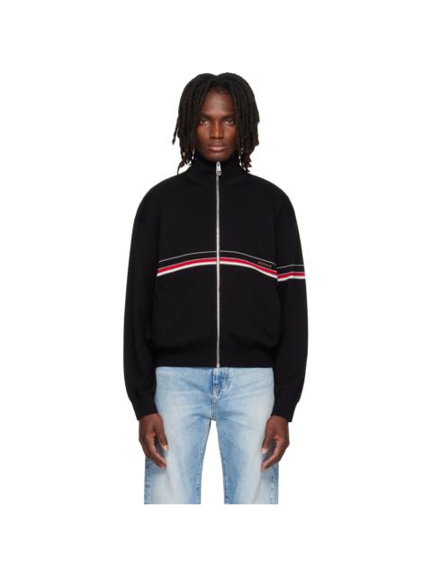 VERSACE Black Embroidered-Logo Cotton Knit Zip Cardigan