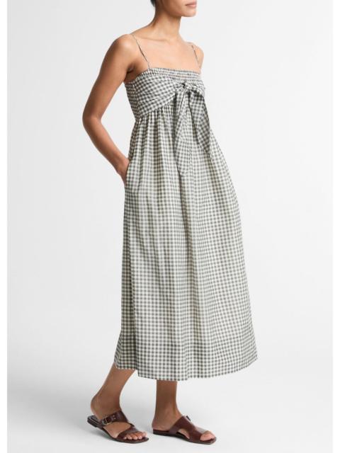 Vince Gingham Cotton-Silk Tie Smocked Dress