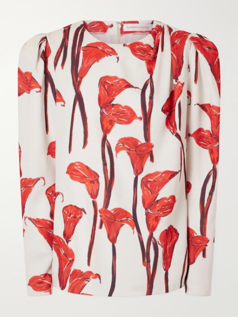 CAROLINA HERRERA Floral-print cady blouse Red