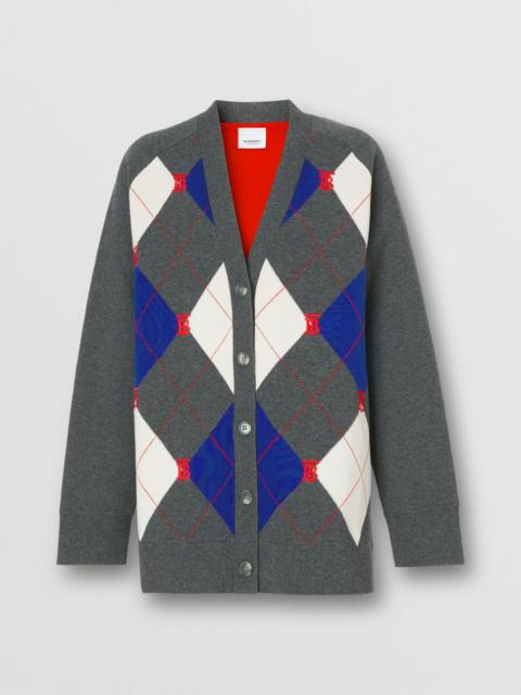Burberry Monogram Motif Argyle Intarsia Cashmere Blend Cardigan