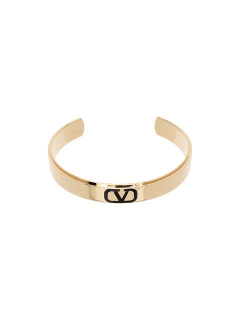 Valentino Gold & Black VLogo Signature Cuff Bracelet