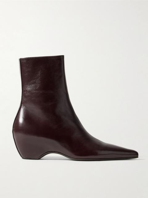 KHAITE Sybil glossed-leather ankle boots Merlot