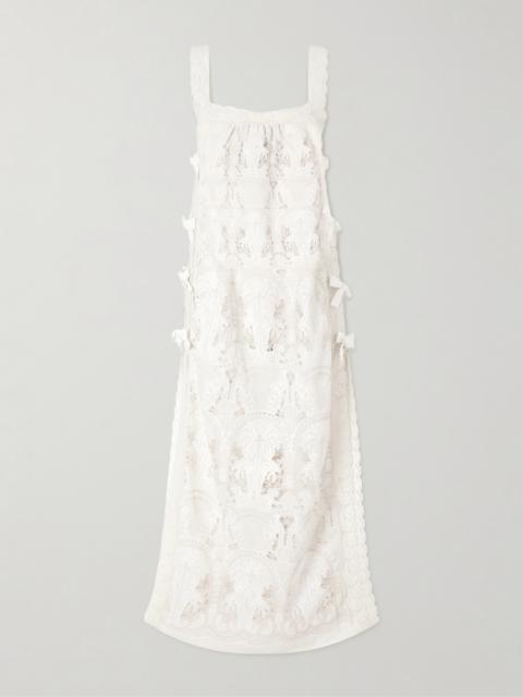 LORETTA CAPONI Fiocchini Lace-trimmed Broderie Anglaise Cotton-blend Maxi Dress