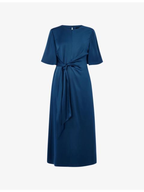 WHISTLES Twist-Waist Satin Midi Dress