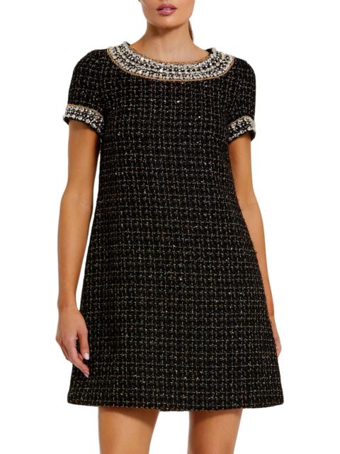 MAC DUGGAL Women's Short Sleeve Bouclé Minidress With Beading Detail - Black Gold