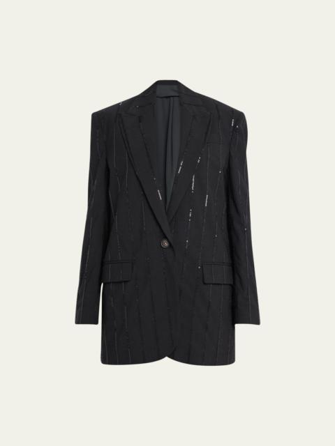 Brunello Cucinelli Vertical Beaded Pinstripe Wool Blazer Jacket