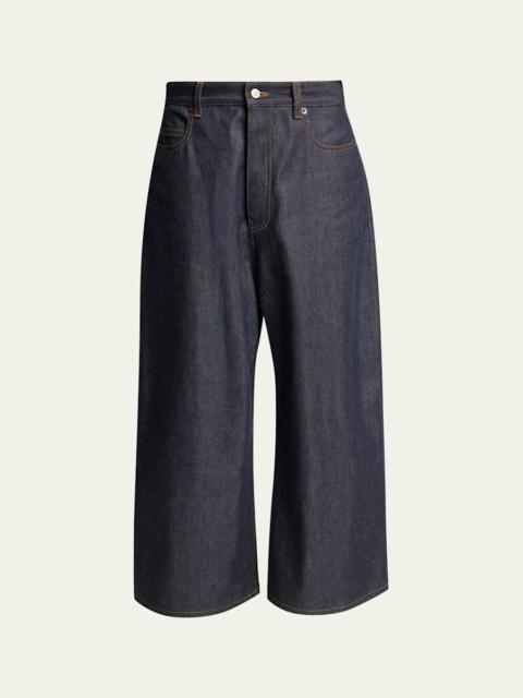 BALENCIAGA Men's Raw Indigo Denim Wide-Leg Jeans