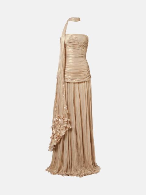 MARMAR HALIM Dayana pleated scarf-detail bustier gown