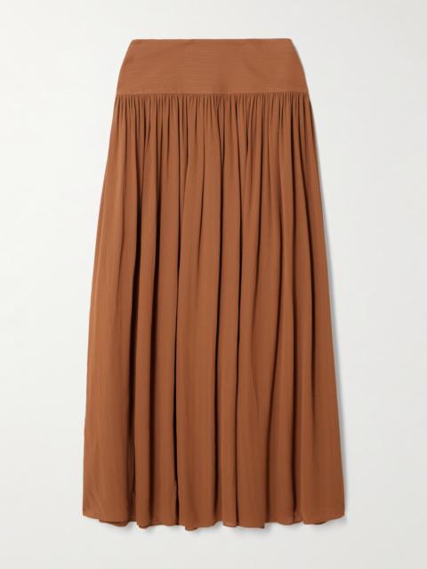 JOSEPH Santos Pinstriped Gathered Crepe Midi Skirt