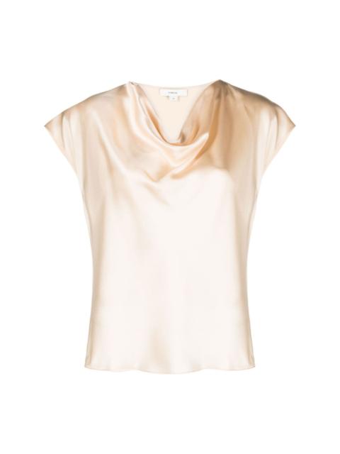 cowl-neck silk blouse