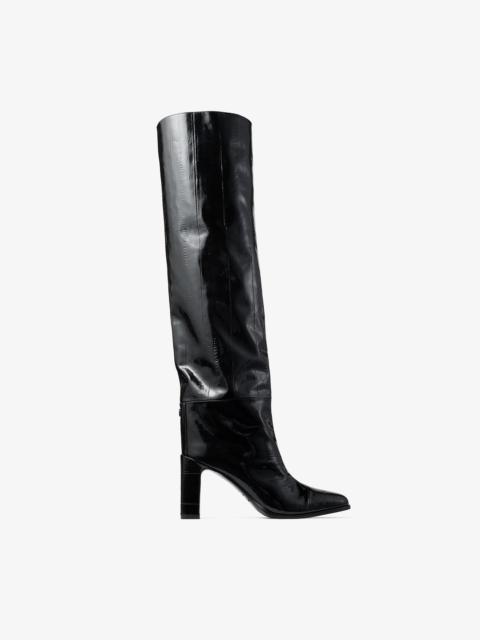 JIMMY CHOO Caly Over The Knee 85 Black Shiny Eel-Embossed Leather Knee-High Boots