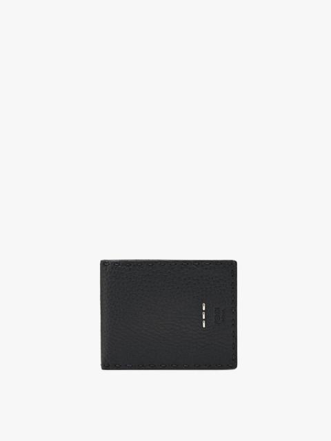 FENDI Selleria bi-fold wallet in black Romano leather, trimmed with hand stitching and metal bartacks with