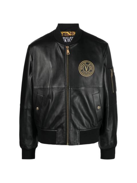 V-Emblem leather bomber jacket