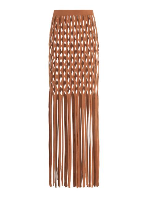 LAPOINTE Fringe Fishnet Maxi Skirt brown