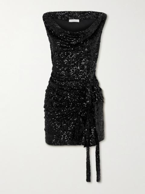 rabanne Bow-embellished Sequined Ruffled Woven Mini Dress