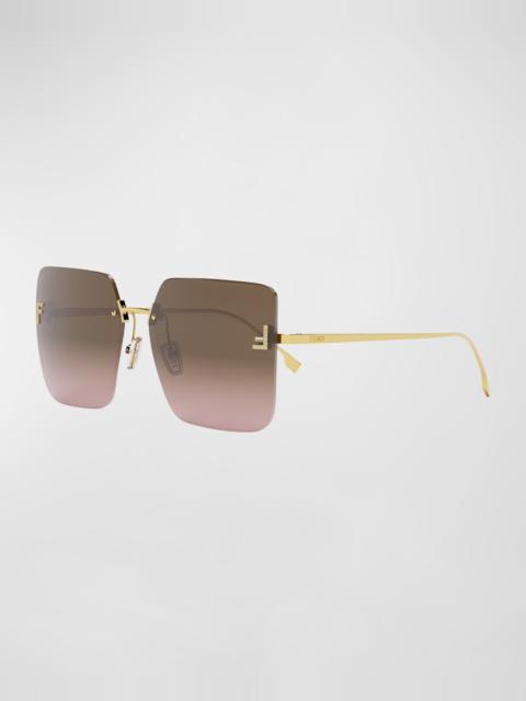 FENDI F Monogram Rimless Metal Butterfly Sunglasses