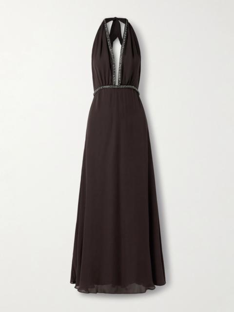 Johanna Ortiz New Destiny crystal-embellished silk-georgette maxi dress Brown