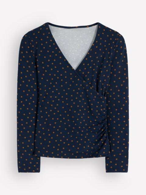 BODEN Ruched Long Sleeve Wrap Top-French Navy, Boden Spot
