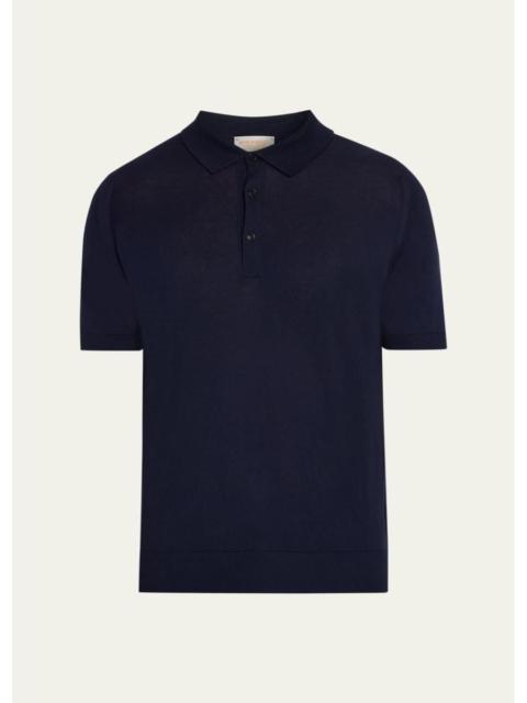 JOHN SMEDLEY Men's Wide Rib-Knit Merino Polo Shirt