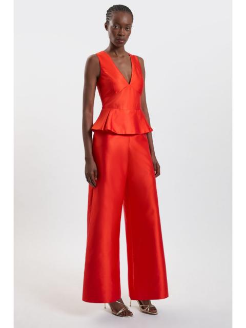 KAREN MILLEN Satin Twill Peplum Wide Leg Jumpsuit