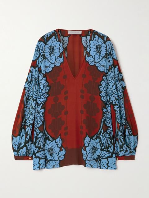 BORGO DE NOR Stellan floral-print crepe de chine blouse Blue