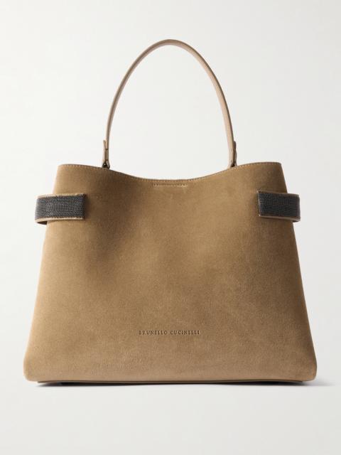 Brunello Cucinelli Bead-embellished Suede Shoulder Bag