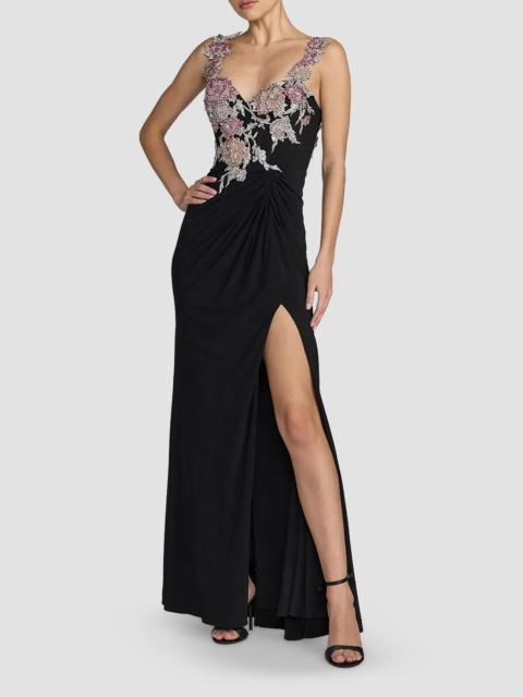 MAC DUGGAL Women's Evening Beaded Jersey Sleeveless Gown - Black Multi