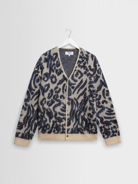 Wax London Alban - Ecru And Navy Abstract Animal Print Knit Cardigan