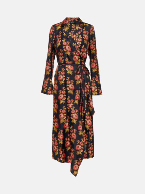 Floral silk twill midi wrap dress