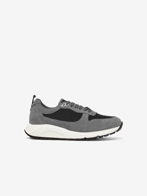CORNELIANI Green/grey nylon and suede running shoes