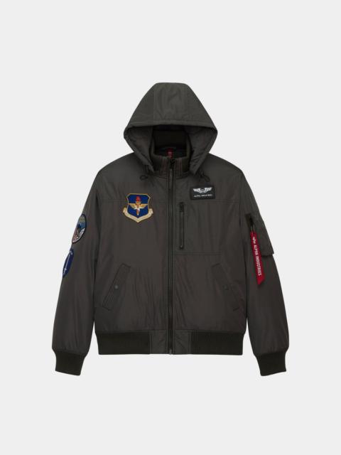 ALPHA INDUSTRIES PATCHED HOODED RIB FLIGHT JACKET